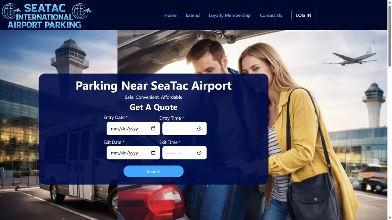 Public SeaTac parking website with entry and exit date and time fields